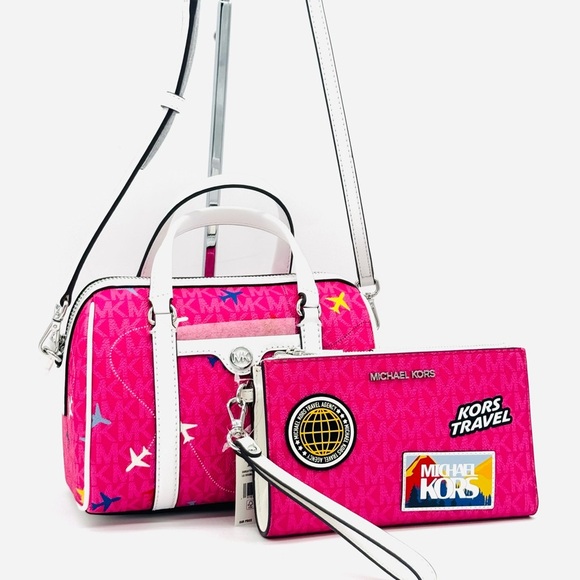 Michael Kors Small Travel Duffle Xbody Bag & Double Zip Wallet Matching Set 💖 - Picture 1 of 9